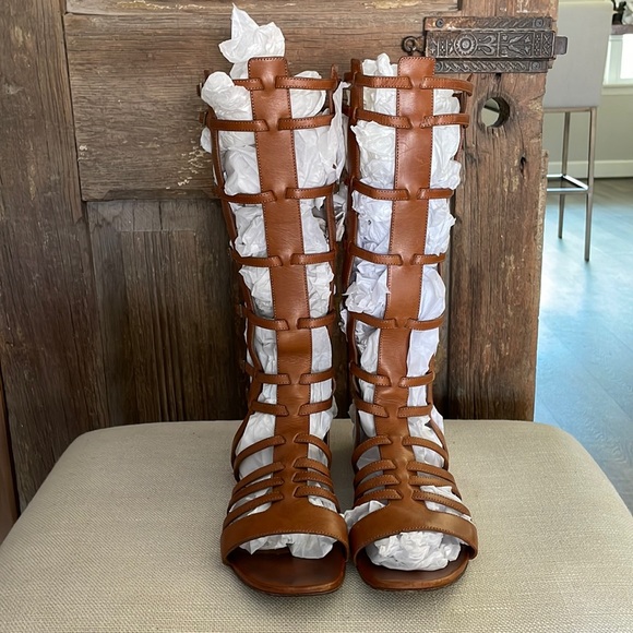 Saint Laurent Knee High Gladiator Sandals Brown SZ 38.5 - Picture 2 of 10